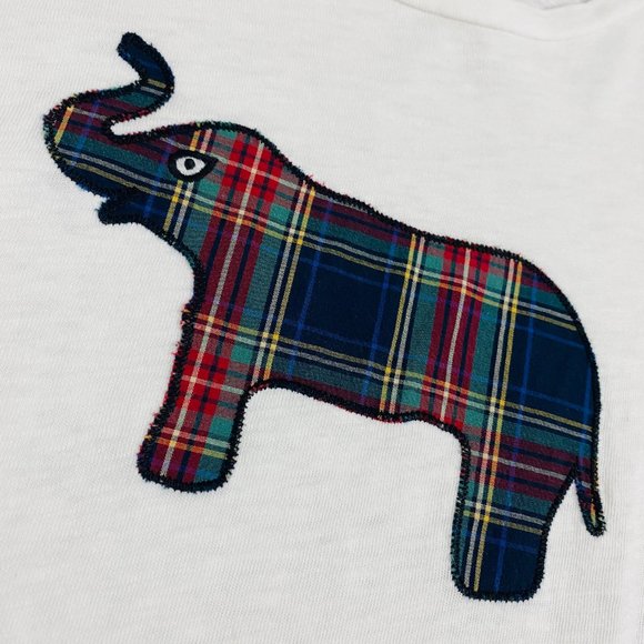 J.Crew Collector | White Plaid Tartan Elephant Graphic Patch Short Sleeve Tee - Picture 3 of 6